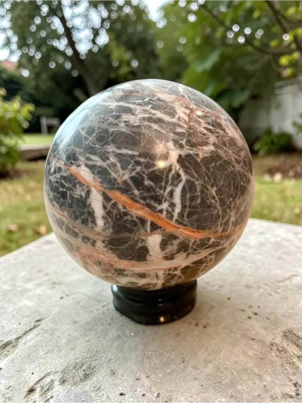 Zebra Jasper Crystal Sphere black and white with orange veining